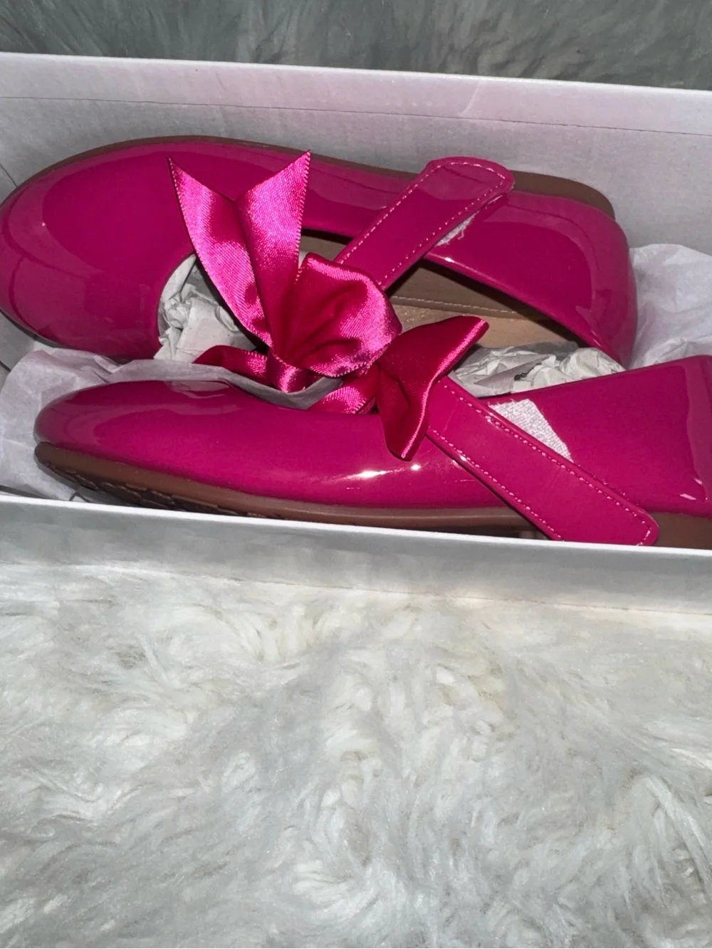 Girls' Hot Pink Patent Mary Jane Shoes with Satin Bow